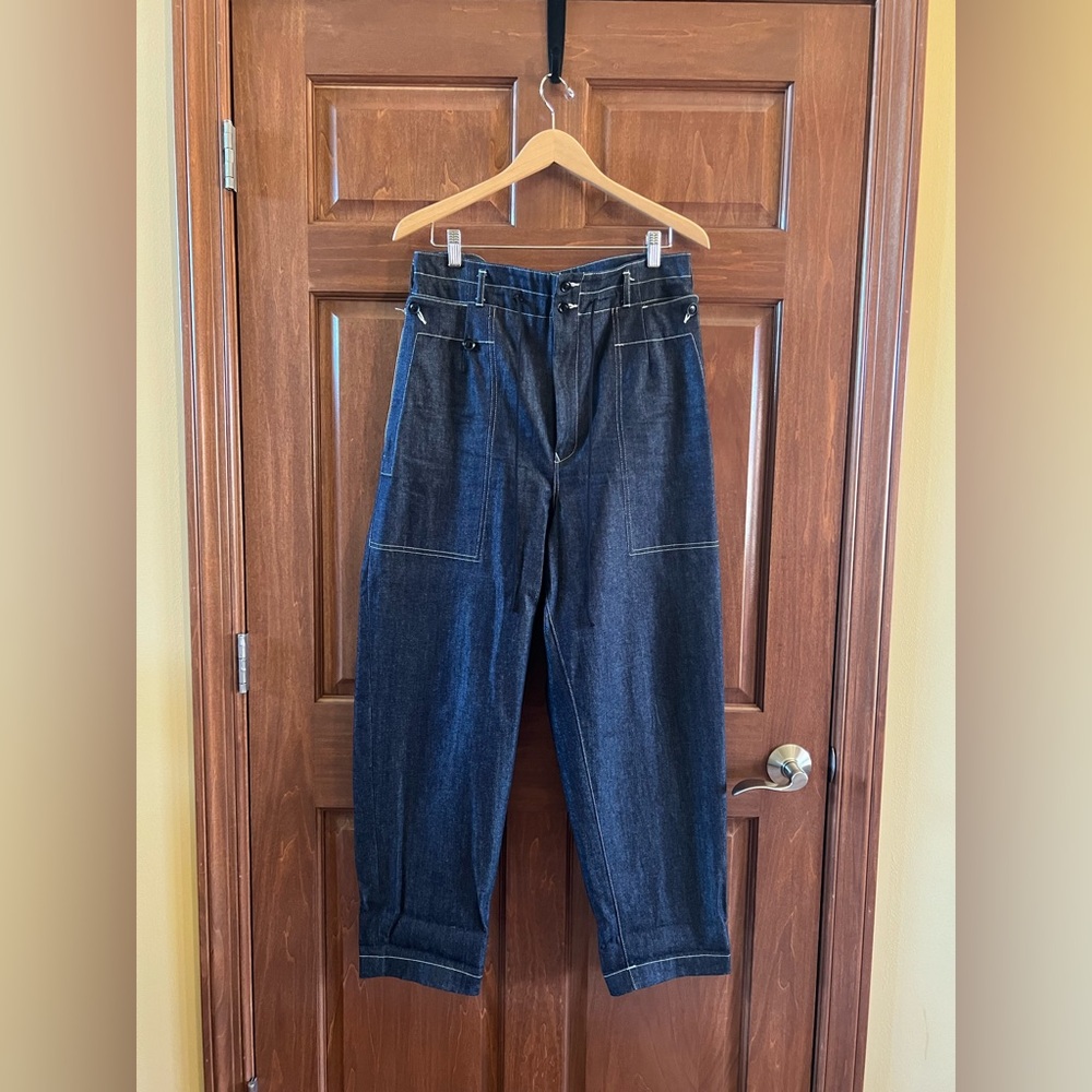 Yohji Yamamoto Jeans Dark Denim Pants Wide Leg Blue Indigo Size S (2 Japanese)